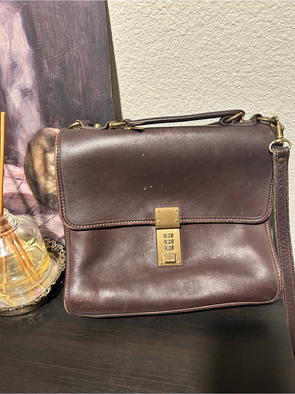 Women's Brown Leather Shoulder Bag with Gold-Tone Lock